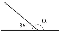 Recta con un rayo que forma 36° y un ángulo α adyacente.