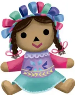 Muñeca artesanal con listones de colores y vestimenta tradicional.