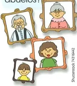 Ilustraciones de personas de distintas generaciones que representan a miembros de una familia.