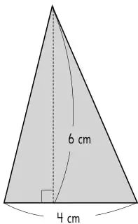 Triángulo obtusángulo con base de 4 cm y altura de 9 cm trazada con línea punteada.
