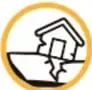 Icono de una casa dañada, representando la evaluación de daños después del sismo.