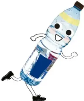 Botella de agua antropomorfa sonriendo.