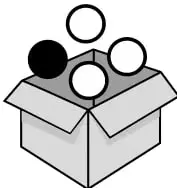 Caja con 3 fichas blancas y 1 ficha negra.