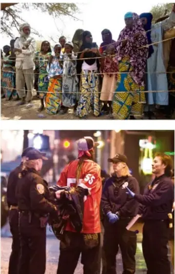 Grupo de personas, algunas con vestimenta tradicional, en un espacio público, ilustrando la multiculturalidad.