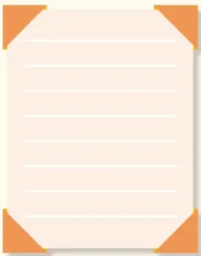 Nota adhesiva con líneas para escribir, con esquinas naranjas.