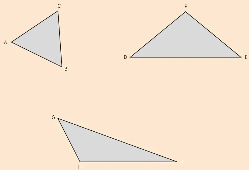 Triángulo DEF con vértices D, E y F.