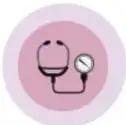 Icono circular con un estetoscopio, acompaña al punto VIII sobre promoción y prevención