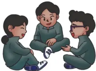 Ilustración de tres estudiantes sentados en círculo conversando; crédito: Mariana Reyes Santiago, Estado de México.