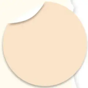 Círculo decorativo color crema con la esquina superior derecha doblada, como hoja de papel.