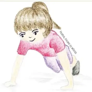 Ilustración de una niña en postura de cuadrupedia.