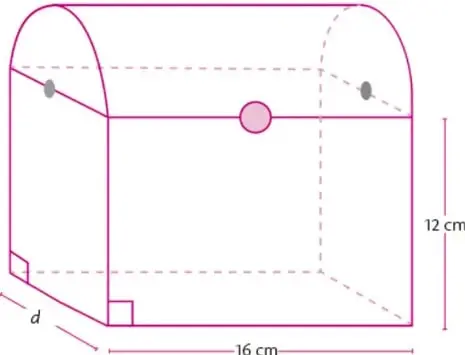 Cofre con tapa semicilíndrica, largo 16 cm, altura 12 cm y profundidad d.