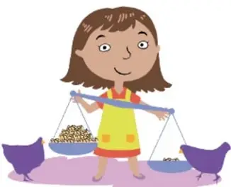 Ilustración de una niña con una balanza de plata y aves, acreditada a Herenia González Zúñiga.