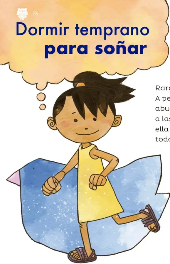 Nube de pensamiento con el título 'Dormir temprano para soñar' y el número de página 94.