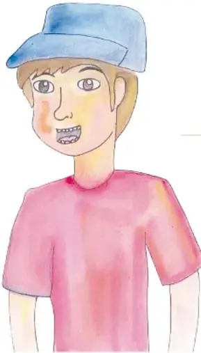 Retrato dibujado a colores del niño Pascacio: gorra azul y playera rosa; firma «Nina Guzmán García, Estado de México».