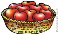 Canasta con manzanas, relacionada con el problema de sustracción de fracciones.