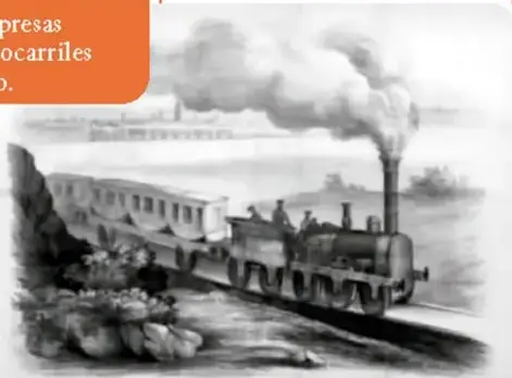 Cartel que dice 'PRIMER Camino de Fierro EN LA REPÚBLICA MEXICANA' con la imagen de un tren de vapor.