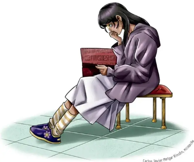 Ilustración de una estudiante leyendo un libro, obra de Carlos Javier Meñigar Rincón