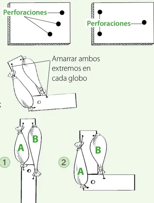 Dos esquemas de los trozos de cartón piedra con las perforaciones marcadas donde se insertará la chinche mariposa.