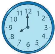 Tres relojes análogos rotulados a, b y c, con sus manecillas marcando distintas horas.