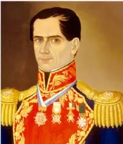 Retrato de Agustín de Iturbide con uniforme militar de gala, condecoraciones y capa roja.