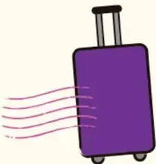 Ilustración de una maleta morada con líneas de movimiento, símbolo del proyecto que se presenta.