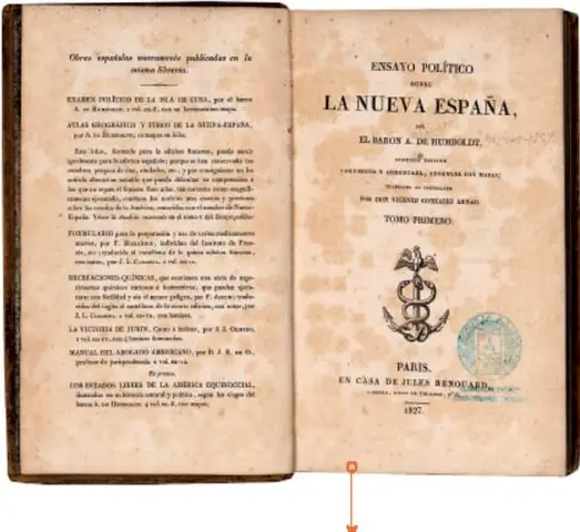 Portada del libro *Ensayo político sobre la Nueva España* de A. de Humboldt, París: Jules Renouard, 1827.