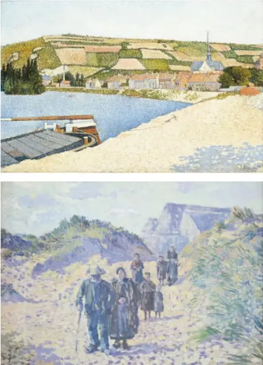 Pintura 'Costa de Aval' de Paul Signac, 1886, con paisaje costero.