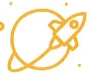 Ilustración pequeña de un cohete y un planeta.