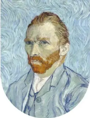 Autorretrato de Van Gogh (1889): hombre de barba pelirroja y mirada seria, pintado con pinceladas onduladas azules y verdes.