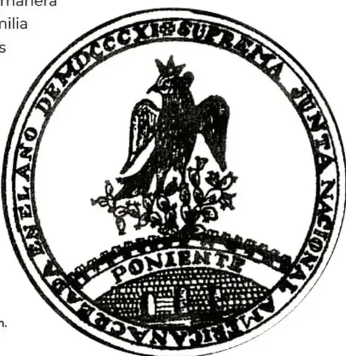 Sello circular de la Junta General de la América, 1811, con águila y leyenda; procede de Mapas, Planos e Ilustraciones, registro núm. 70, Archivo General de la Nación.