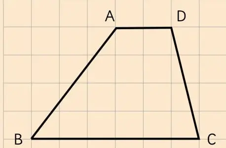 Cuadrícula de 1 cm con un trapecio ABCD de base mayor BC, base menor AD y altura 4 cm.