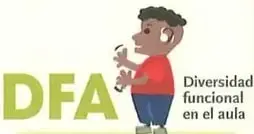 Recuadro sobre diversidad funcional en el aula que recomienda tratar con cariño y paciencia a un compañero con discapacidad auditiva.