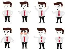Cuadrícula de pequeños personajes mostrando distintos gestos con las manos.