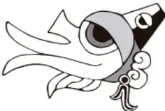 Emblema en blanco y negro: un pez volador o animal marino estilizado con espirales y plumas, que acompaña el título del proyecto.