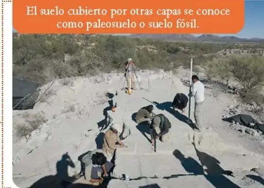 Mano sosteniendo dos puntas Clovis de piedra; recuadro naranja que indica que fueron encontradas en El Fin del Mundo, Sonora.