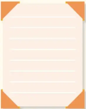Hoja de papel con esquinas naranjas y líneas horizontales, tipo nota o cuaderno.