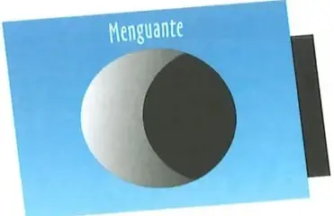 Ejemplo de una lámina titulada Menguante, con una parte iluminada y otra oscura.