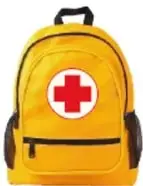 Ilustración de una mochila amarilla con cruz roja de primeros auxilios junto al título 'Mochila de vida'.
