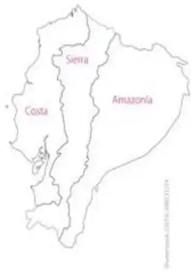 Mapa mudo del Ecuador para rotular las regiones.
