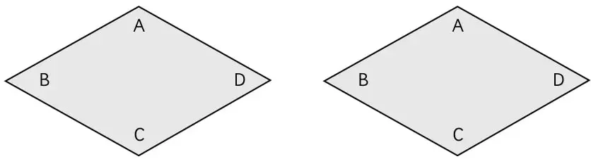 Dos rombos grises con vértices A, B, C, D.
