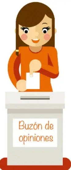 Ilustración de una niña depositando un papel en un buzón de opiniones.