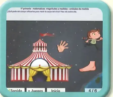 Carpa de circo junto con imágenes de partes del cuerpo que pueden utilizarse para medirla.