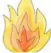 Ilustración de una fogata o llamas de fuego, junto a la oración sobre el cocodrilo.