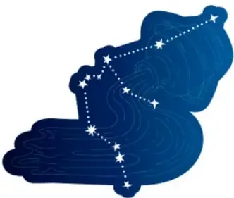 Silueta azul de un oso con estrellas unidas por líneas: constelación de la Osa (Mayor o Menor).