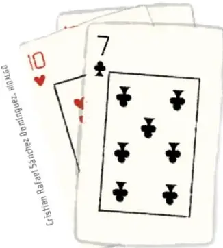 Dos cartas de naipe: un diez de corazones asomando detrás de un siete de tréboles; obra de Cristián Rafael Sánchez Domínguez.