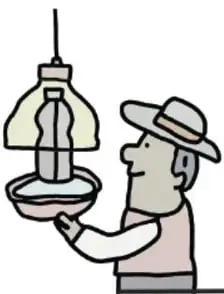 Ilustración de una persona colgando una lámpara hecha con botella reciclada, crédito a Luis Ricardo Ramos Hernández, Puebla.