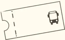 Ilustración de un boleto o ticket con un autobús dibujado.