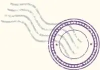 Ícono de sello postal circular con líneas onduladas, decorativo.