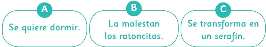 Tres recuadros con las opciones A, B y C sobre lo que le pasa a Natacha al final del poema.