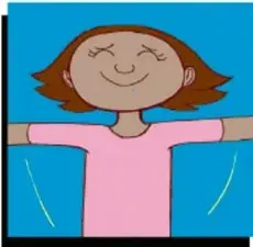 Ilustración de una niña con los brazos extendidos y expresión tranquila, representando relajación muscular.